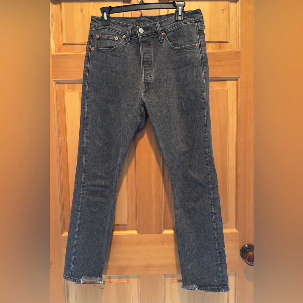 Levi's 501 W29 Dark Gray Straight Jeans Distressed